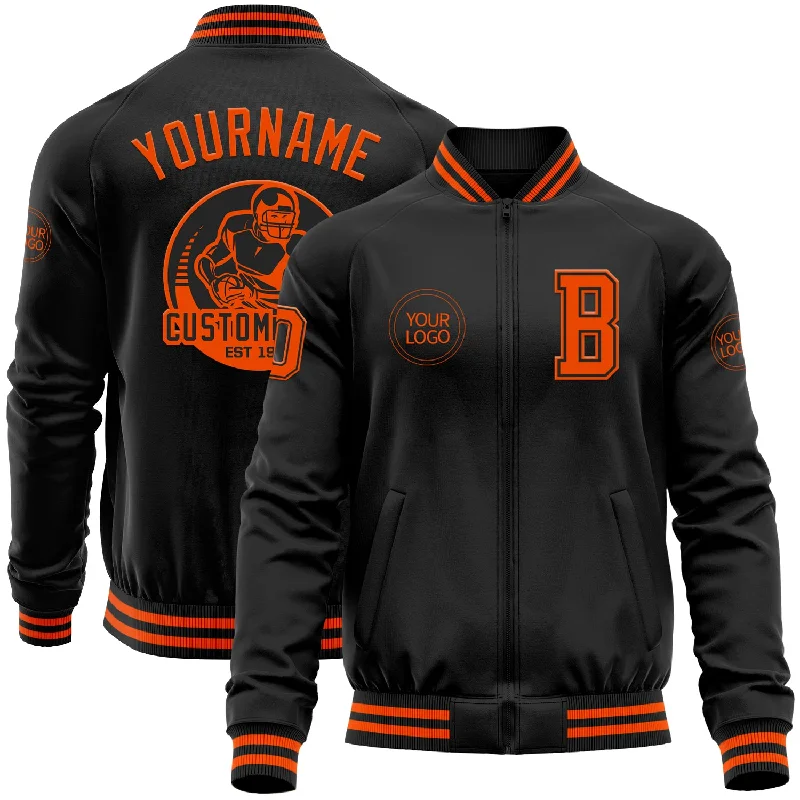 Unisex Casual Wear For All Seasons Casual Chic Deals Custom Black Orange Bomber Varsity Letterman Zipper Jacket