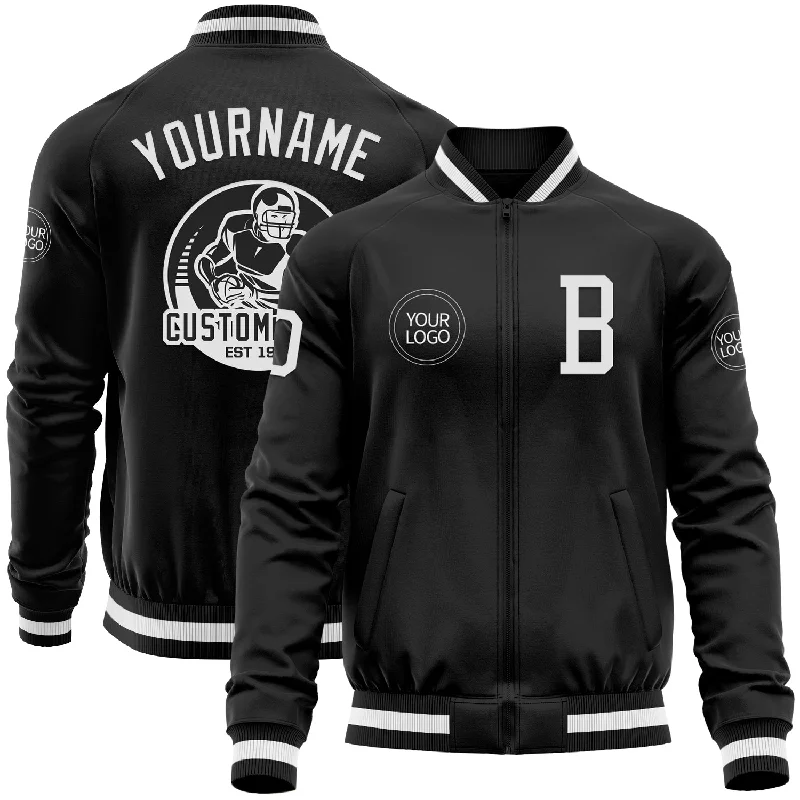 Casual And Trendy Unisex Fashion Staples Chic & Modern Sales Custom Black White Bomber Varsity Letterman Zipper Jacket