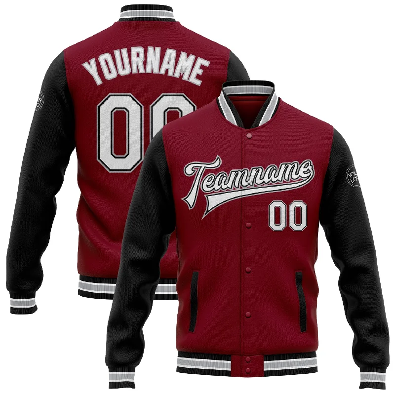 Sustainable And Ethical Unisex Clothing Limited Edition Custom Crimson White Black-Gray Bomber Full-Snap Varsity Letterman Two Tone Jacket