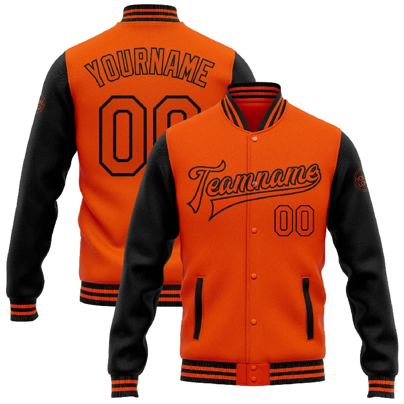 Minimalist Unisex Fashion Essentials Huge Markdowns Custom Orange Black Bomber Full-Snap Varsity Letterman Two Tone Jacket