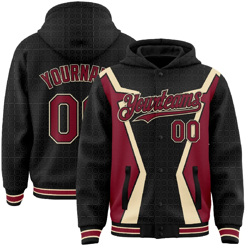 Gender-Neutral Clothing Styles Evening Elegance Custom Black Crimson-City Cream Arrow 3D Pattern Design Bomber Full-Snap Varsity Letterman Hoodie Jacket