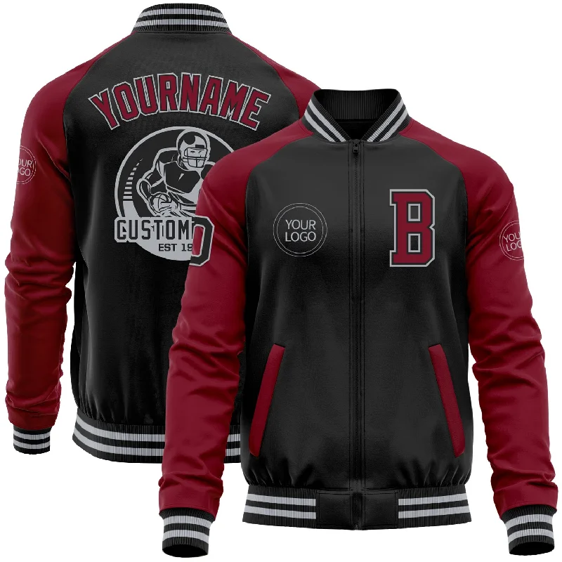 Casual And Trendy Unisex Fashion Staples Urban Style Promotions Custom Black Crimson-Gray Bomber Varsity Letterman Two Tone Zipper Jacket