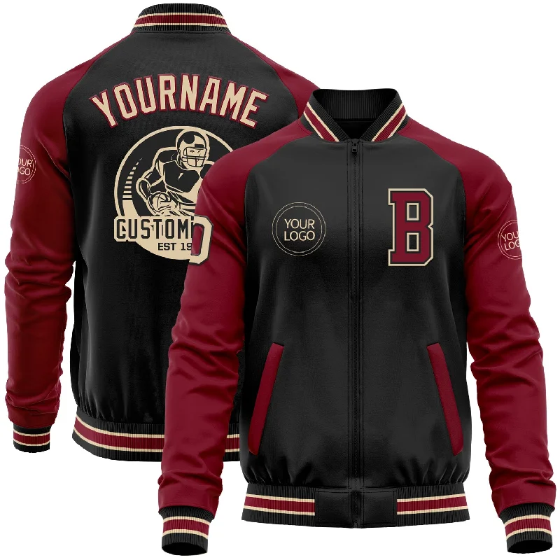 Fashion-Forward Gender-Neutral Outfit Ideas Vintage Style Deals Custom Black City Cream-Crimson Bomber Varsity Letterman Two Tone Zipper Jacket