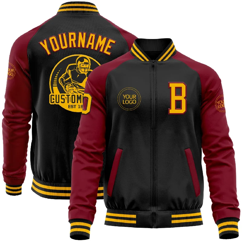 Comfortable Gender-Free Fashion Choices Modish Fashion Discounts Custom Black Gold-Crimson Bomber Varsity Letterman Two Tone Zipper Jacket