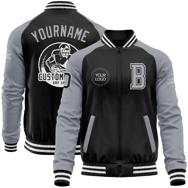 Versatile Clothing For All Genders The Latest Fashion Trends Custom Black Gray-White Bomber Varsity Letterman Two Tone Zipper Jacket