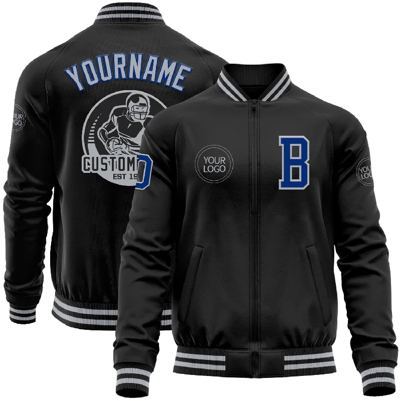 Lightweight And Breathable Unisex Wear Day-To-Night Styles Custom Black Royal-Gray Bomber Varsity Letterman Zipper Jacket