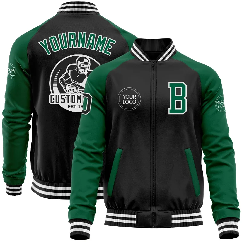 Unisex Casual Fashion Trends Inspired By You, Designed For You Custom Black Kelly Green-White Bomber Varsity Letterman Two Tone Zipper Jacket