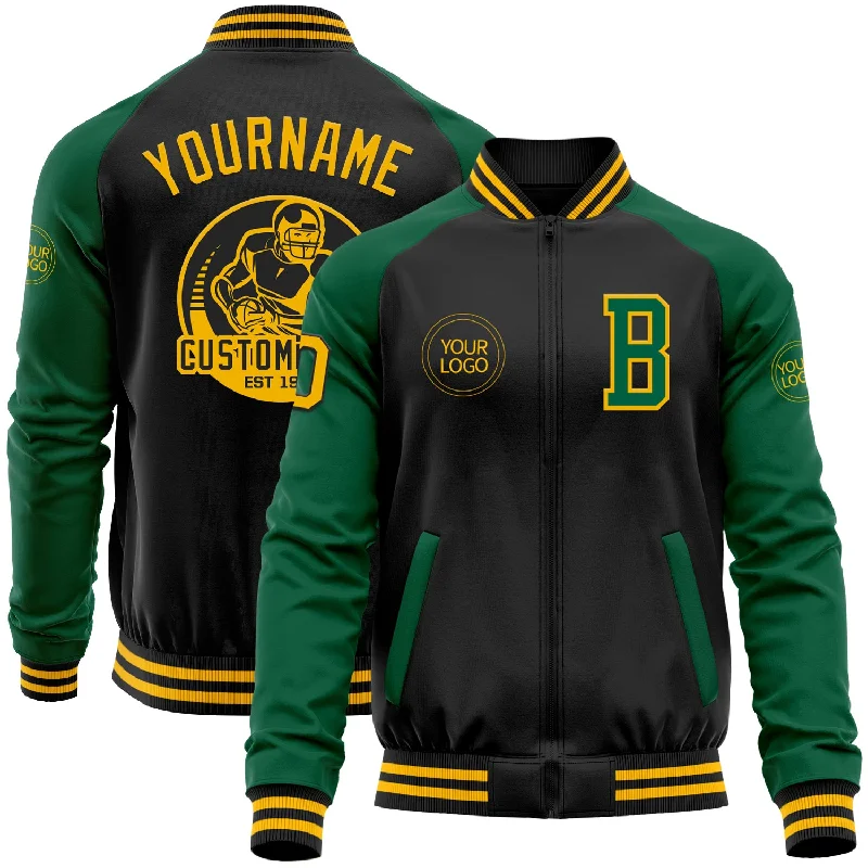 Chic And Casual Unisex Fashion Trends Seasonal Style Discounts Custom Black Gold-Kelly Green Bomber Varsity Letterman Two Tone Zipper Jacket