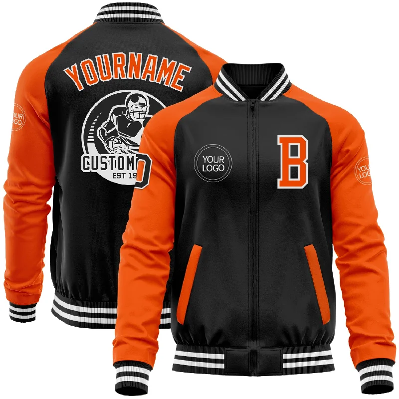 Casual Yet Sophisticated Unisex Fashion Limited Stock, Big Sale Custom Black Orange-White Bomber Varsity Letterman Two Tone Zipper Jacket