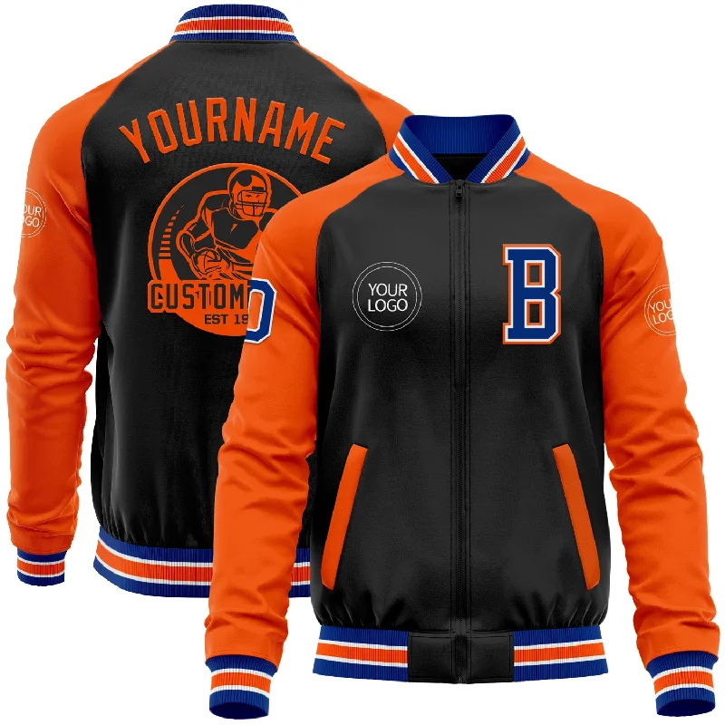 Versatile Gender-Free Wardrobe Essentials Hot Deals Custom Black Royal-Orange Bomber Varsity Letterman Two Tone Zipper Jacket