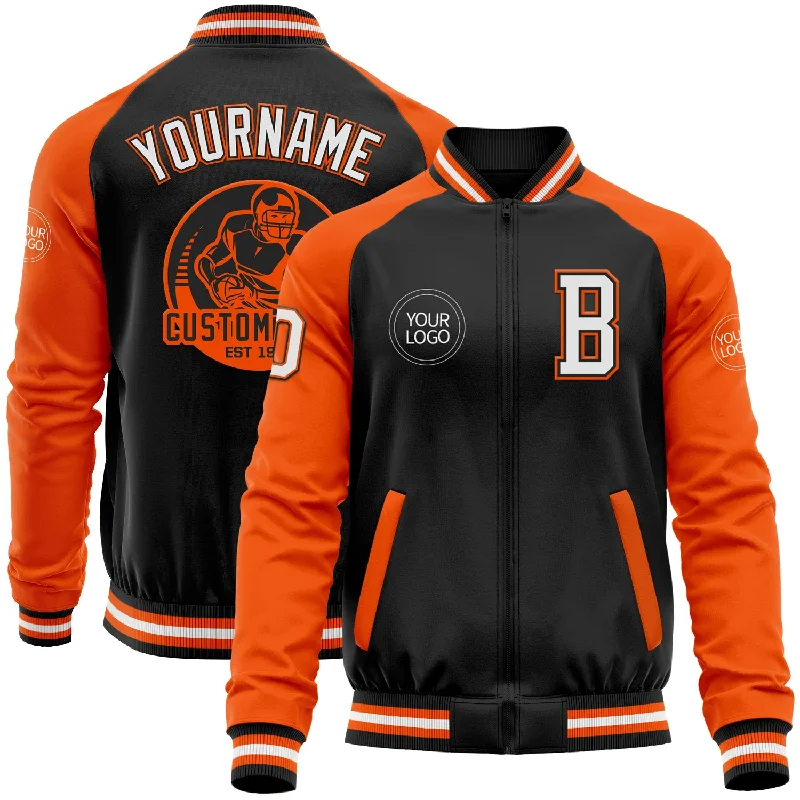 Sleek And Comfortable Unisex Wear New Styles Just In Custom Black White-Orange Bomber Varsity Letterman Two Tone Zipper Jacket