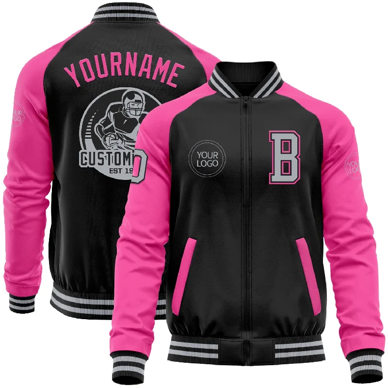 Comfortable And Stylish Unisex Outfits Big Savings Custom Black Gray-Pink Bomber Varsity Letterman Two Tone Zipper Jacket