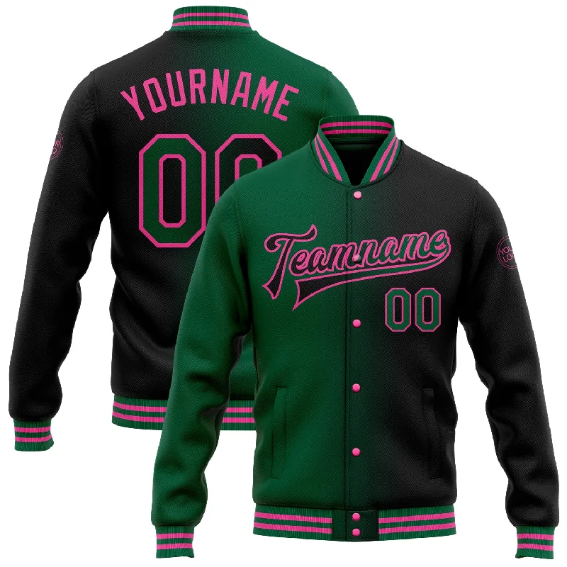 Urban-Inspired Unisex Fashion Trends Sophisticated Street Style Offers Custom Black Kelly Green-Pink Bomber Full-Snap Varsity Letterman Gradient Fashion Jacket