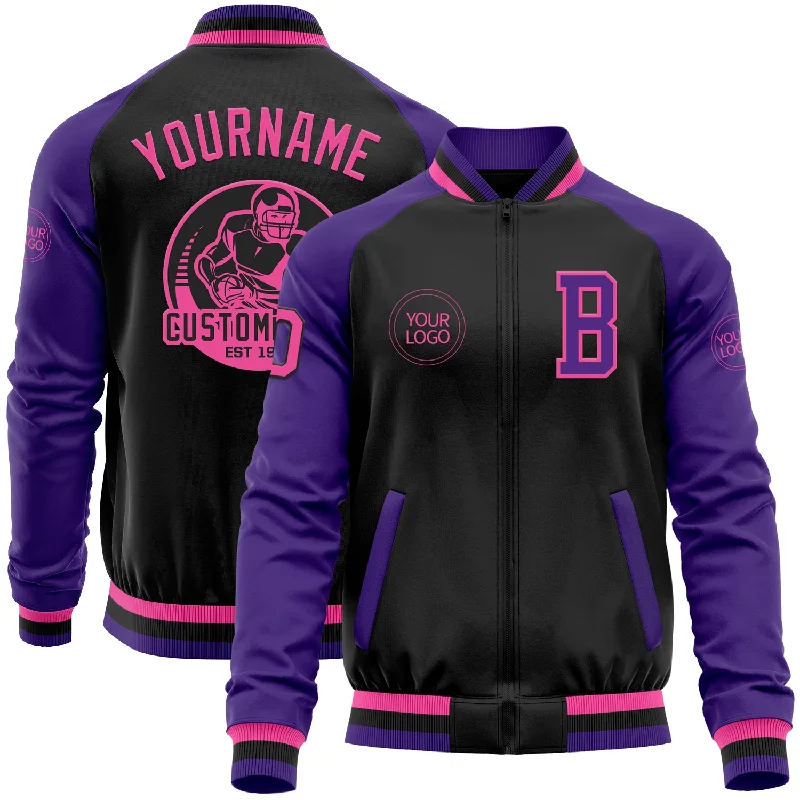 Modern Unisex Clothing For Any Occasion Casual Chic Deals Custom Black Pink-Purple Bomber Varsity Letterman Two Tone Zipper Jacket