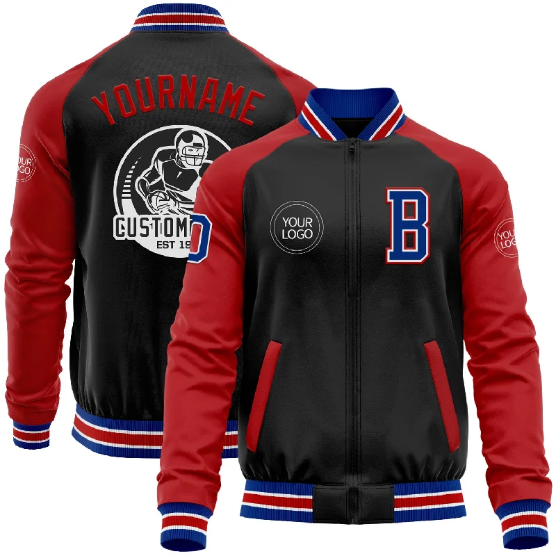 Sleek And Comfortable Unisex Wear Break Fashion Norms Custom Black Royal-Red Bomber Varsity Letterman Two Tone Zipper Jacket