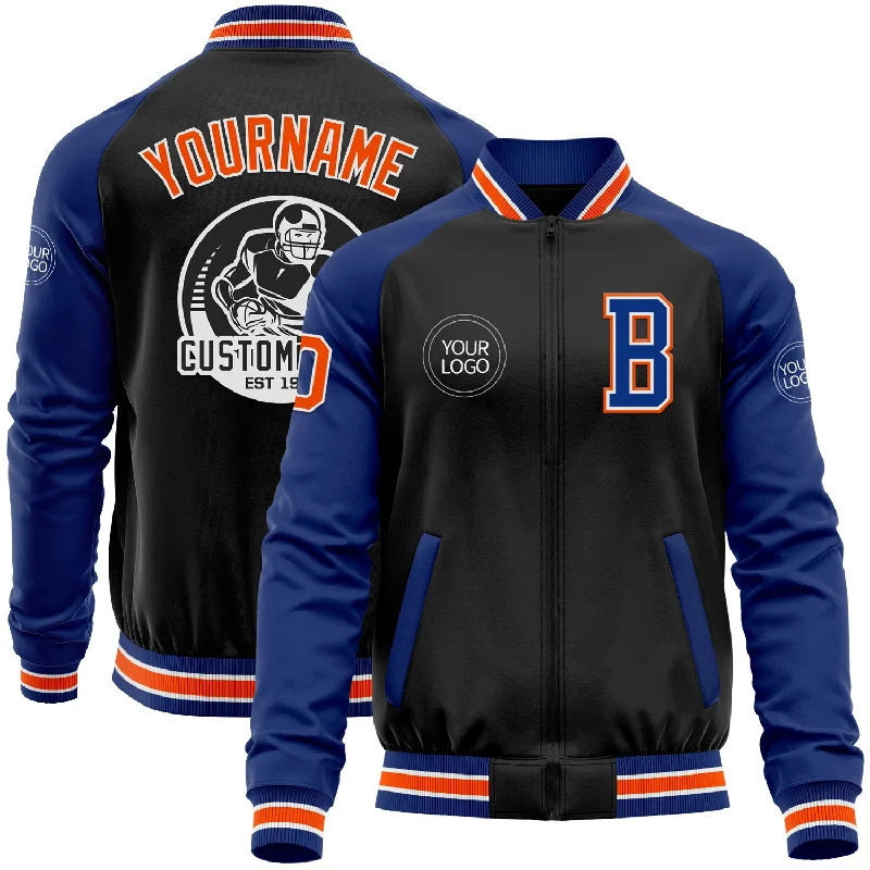 High-Quality Unisex Basics For Everyday Wear Relaxed Style Custom Black Orange-Royal Bomber Varsity Letterman Two Tone Zipper Jacket