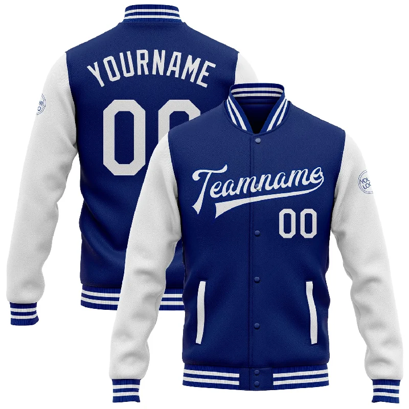 Minimalist Unisex Fashion Must-Haves Fashion Sale Custom Royal White Bomber Full-Snap Varsity Letterman Two Tone Jacket