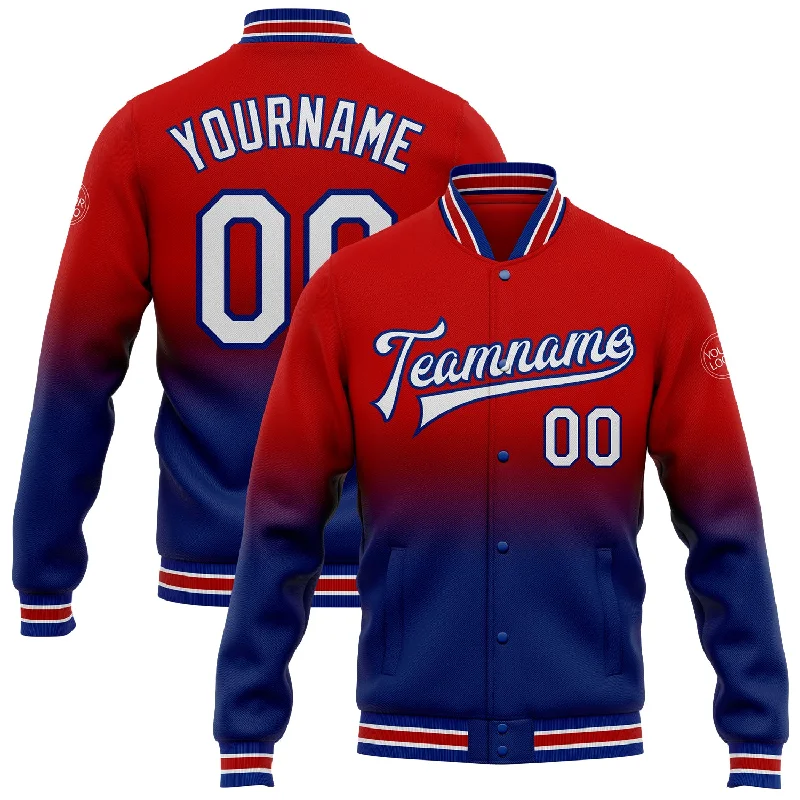 Unisex Casual Wear For All Seasons Top Brand Discounts Custom Red White-Royal Bomber Full-Snap Varsity Letterman Fade Fashion Jacket