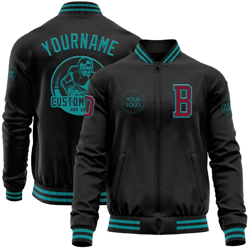 Trendy Unisex Streetwear Fashion Limited Time Deal Custom Black Crimson-Teal Bomber Varsity Letterman Zipper Jacket