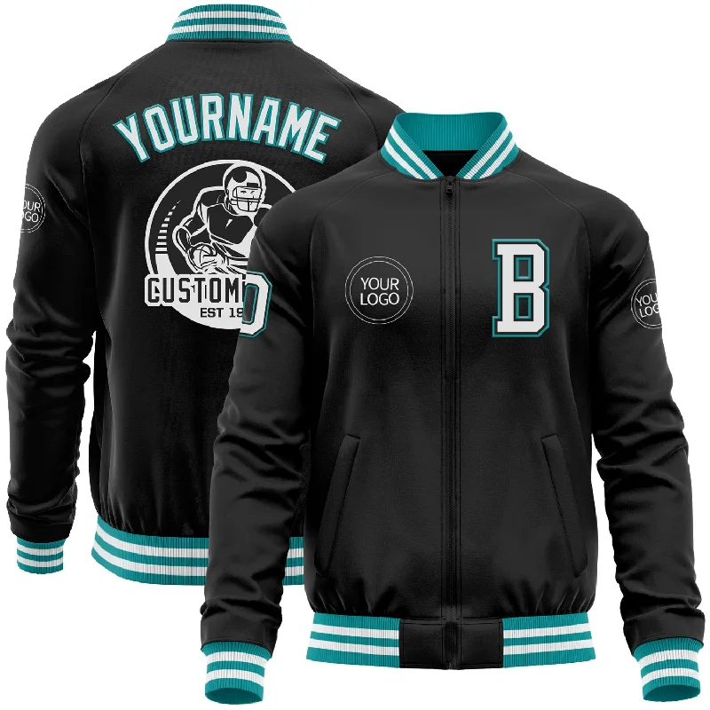 Comfortable And Stylish Unisex Outfits Crazy Price Slashing Custom Black White-Teal Bomber Varsity Letterman Zipper Jacket