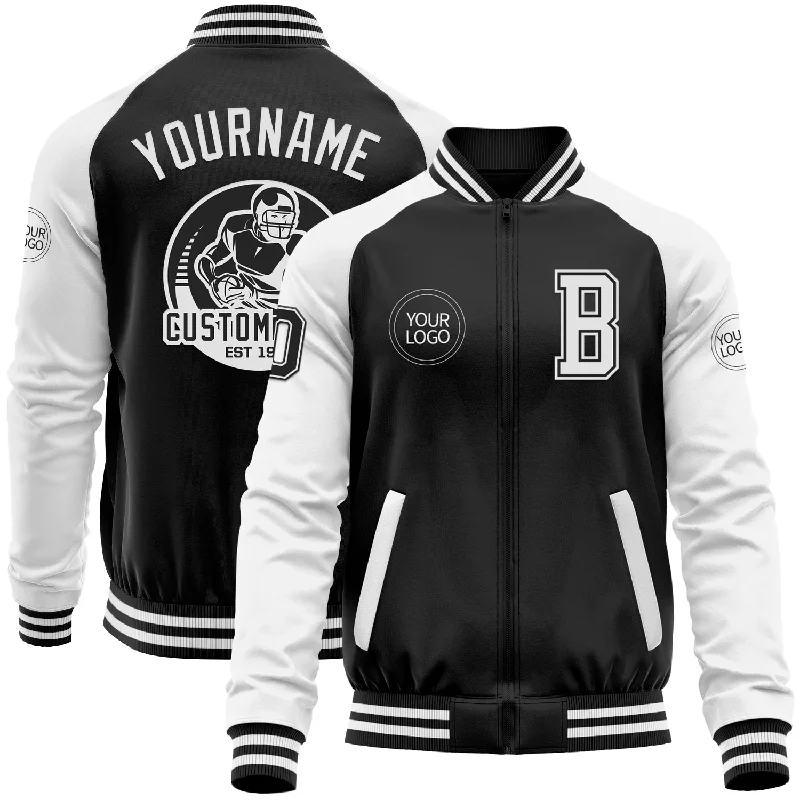 Stylish Unisex Outfit Ideas Edgy Fashion Deals Custom Black White Bomber Varsity Letterman Two Tone Zipper Jacket