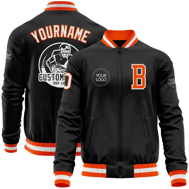 Comfortable And Stylish Unisex Outfits Seasonal Style Discounts Custom Black Orange-White Bomber Varsity Letterman Zipper Jacket