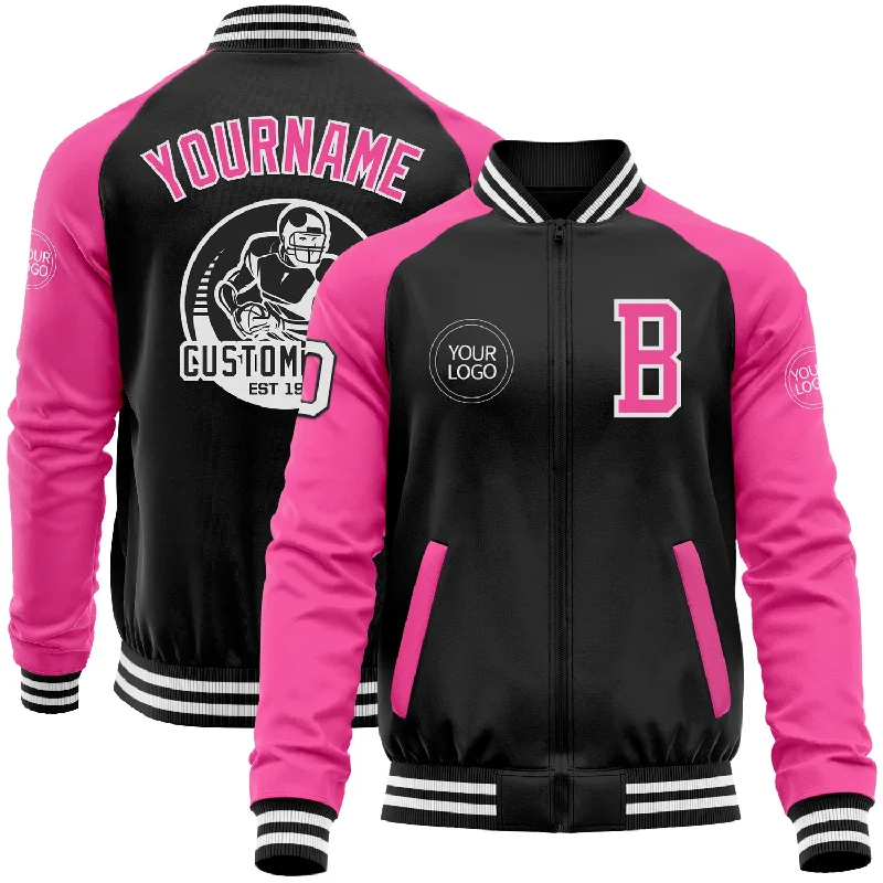 Breathable And Lightweight Unisex Wear Hot Trends Custom Black Pink-White Bomber Varsity Letterman Two Tone Zipper Jacket