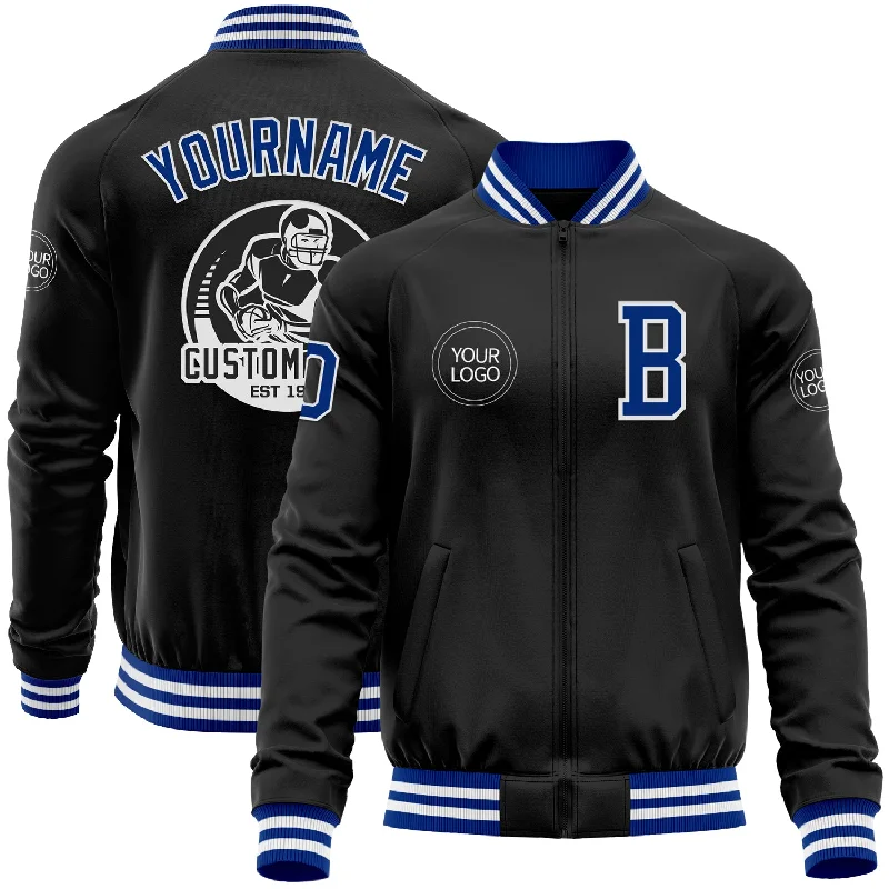 Lightweight And Breathable Unisex Wear Ride The Style Wave Custom Black Royal-White Bomber Varsity Letterman Zipper Jacket