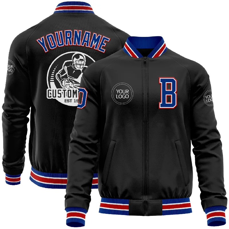 Gender-Neutral Clothing Styles Discover Now Custom Black Royal-Red Bomber Varsity Letterman Zipper Jacket