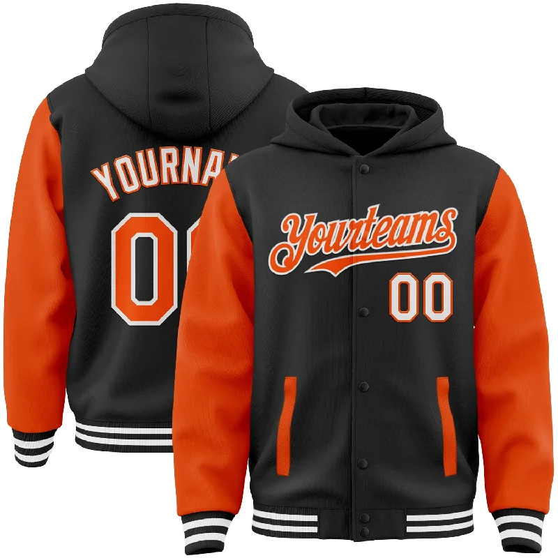 Chic And Casual Unisex Fashion Trends Stay Ahead In Style Custom Black Orange-White Bomber Full-Snap Varsity Letterman Two Tone Hoodie Jacket