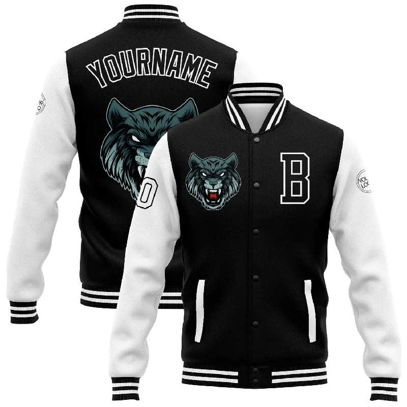 Urban-Inspired Unisex Fashion Pieces Exclusive Deals Online Custom Black White 3D Pattern Design Bomber Full-Snap Varsity Letterman Jacket