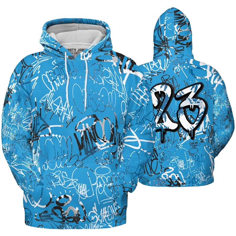 Elegant And Minimal Gender-Free Clothing Stylish Looks NastyJamz Powder Blue 9s Hoodie Match 23 Hiphop Graffiti Pattern All-Over Print