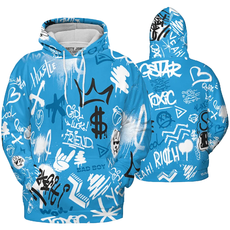 Classic Unisex Fashion Looks Mega Sale NastyJamz Powder Blue 9s Hoodie Match Graffiti King Doodle Style All-Over Print