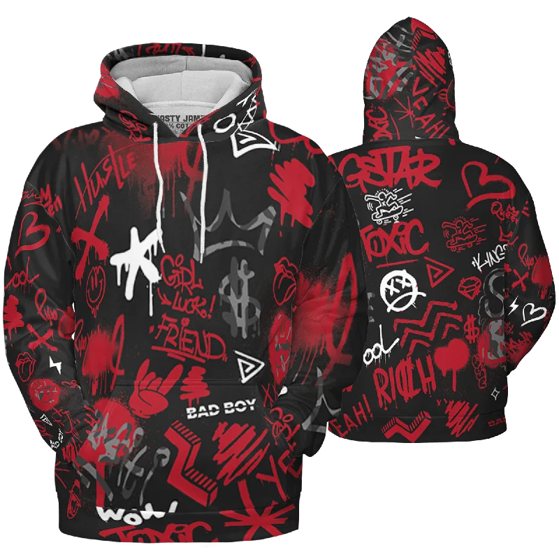 Sustainable Gender-Neutral Apparel Trend Leading Collection NastyJamz Spizike Low Bred Hoodie Match Graffiti King Doodle Style All-Over Print